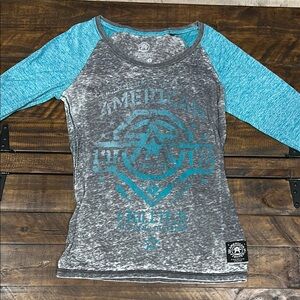 American fighter Gray and Blue women’s shirt